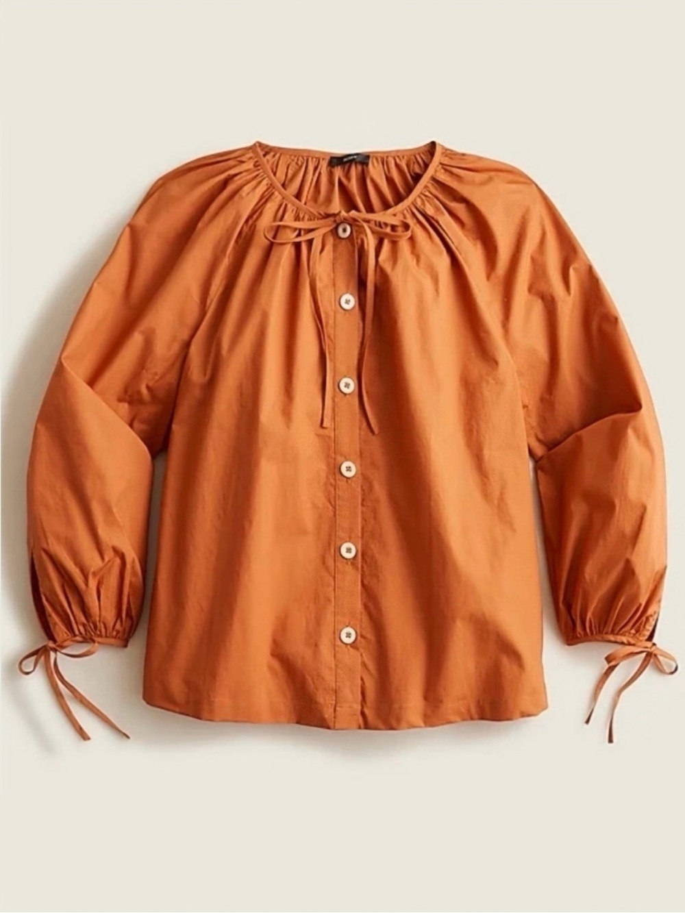 J. Crew ‘Tie-Sleeve Button-Front Cotton Poplin Top’ in Orange Size Small